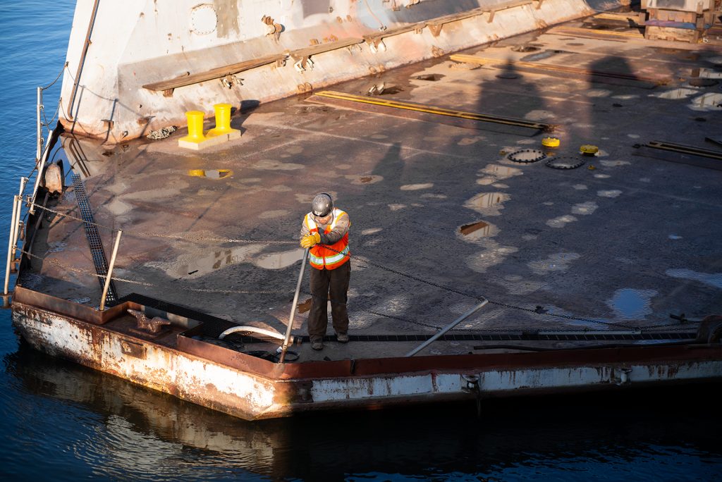 worker on construction barge