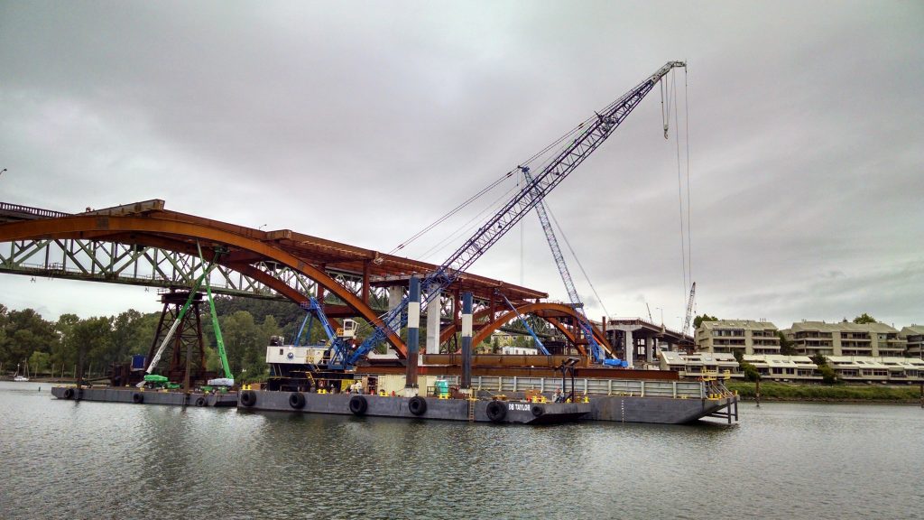 Sellwood bridge crane barge performs lift
